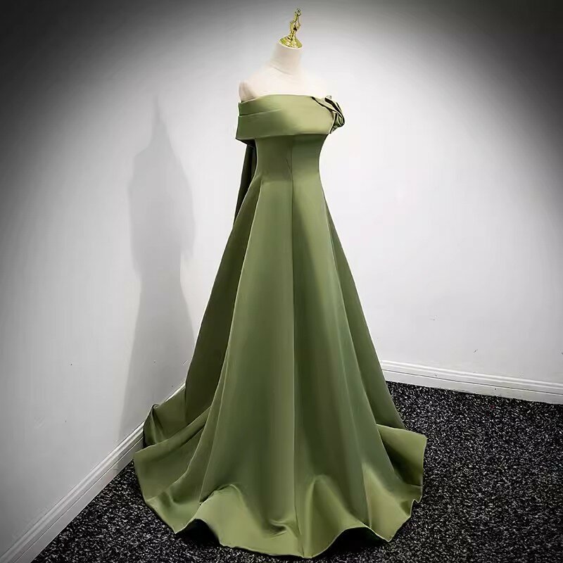 Vestidos de Fiesta elegantes para mujer, traje de noche largo con cuello de barco, color verde, de lujo, ocasión formal, 2023
