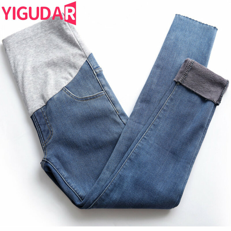 Теплые плотные джинсовые брюки для беременных Зимние флисовые джинсы для беременных для фотосессии бархатные брюки для беременных