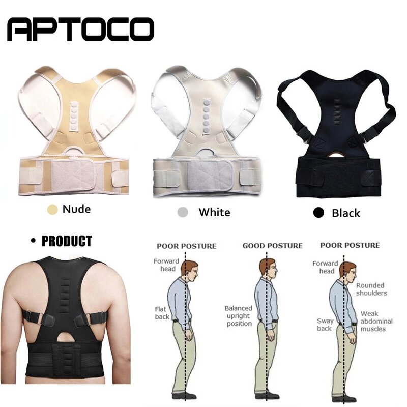Aptoco terapia magnética postura corrector cinta ombro para as costas cinto de apoio para homens