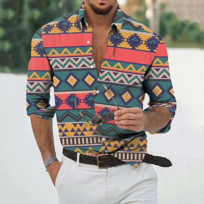 Chemise à manches longues pour homme, vêtement léger et décontracté avec impression numérique Azik 3D, à la mode