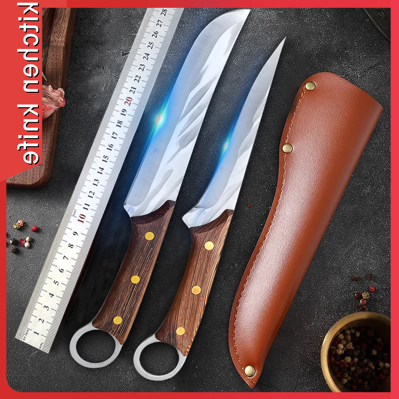 Couteau de cuisine de chasse 5Cr15Mov, couteau à désosser, couteau à viande forgé, couperet à poisson, Chef de boucher professionnel, couteau à fruits avec couvercle