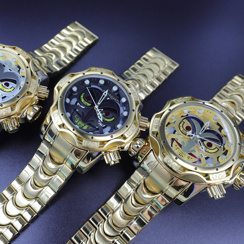 Оригинальные креативные наручные часы в форме Джокера из 18-каратного золота, мужские непобедимые роскошные часы с большим циферблатом ААА, Стальные наручные часы, мужские часы