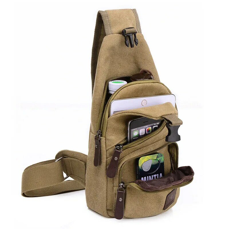 SUUTOOP Men Multifunction Canvas Retro Shoulder Bag Waterproof Travel Crossbody Sling Bag Pack Messenger Pack Chest Bag For Male
