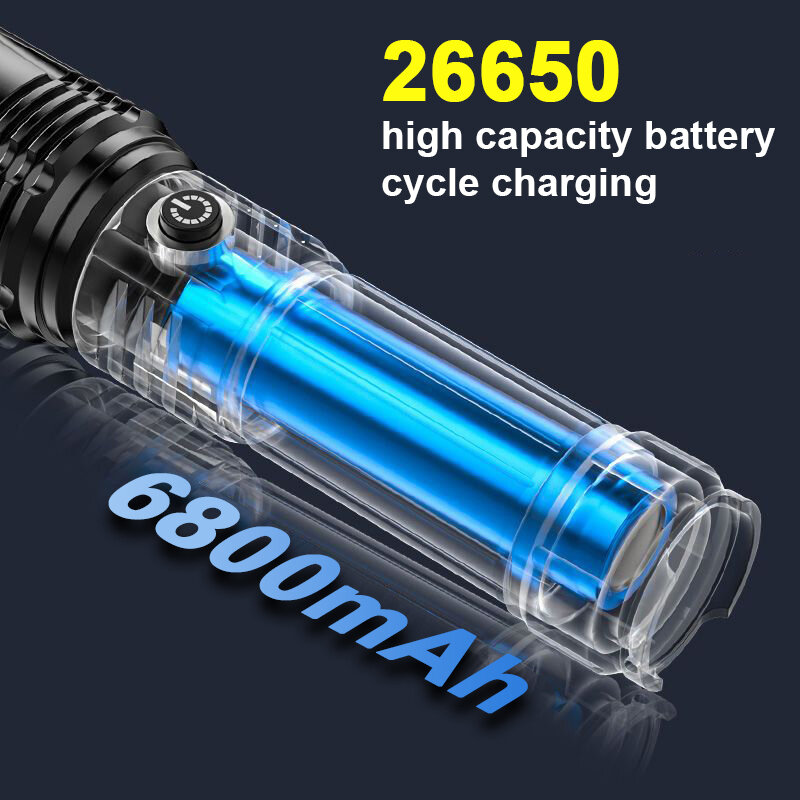 Đèn pin LED 7000000LM 500W Đèn pin USB có thể sạc lại 1500M Đèn pin LED công suất cao Thu phóng Đèn lồng chiến thuật Đèn pin bắn xa