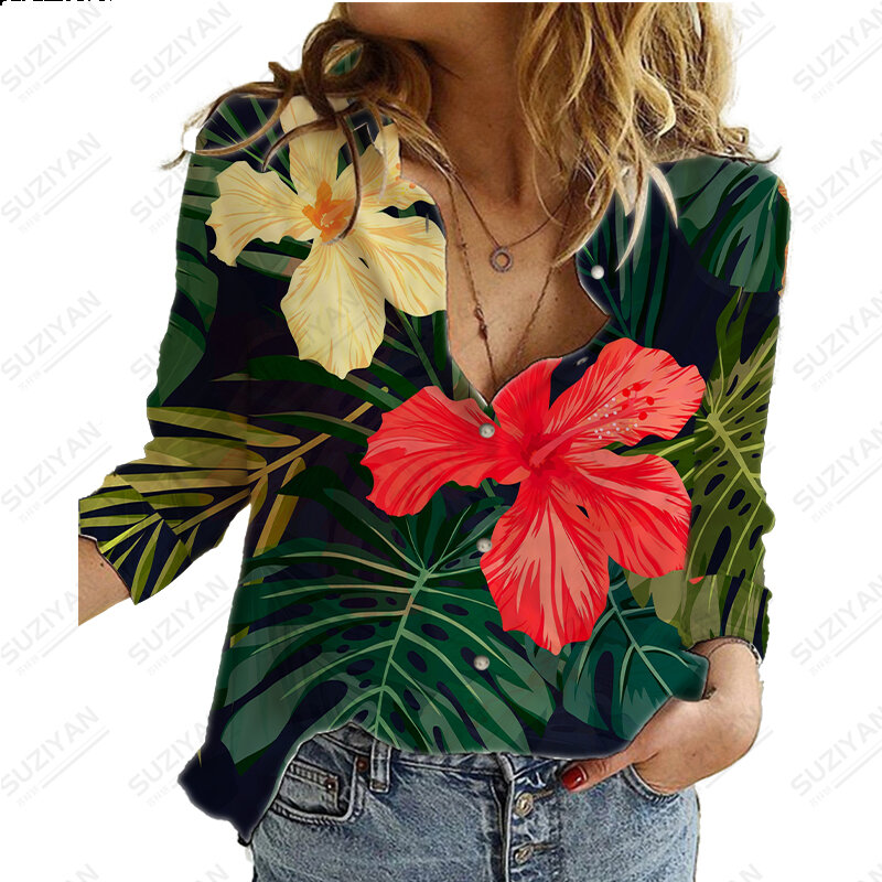 Camisa de manga corta de verano para mujer, Top 3D, camisa de plantas tropicales, ropa de flores de diseñador, camisa informal de talla grande