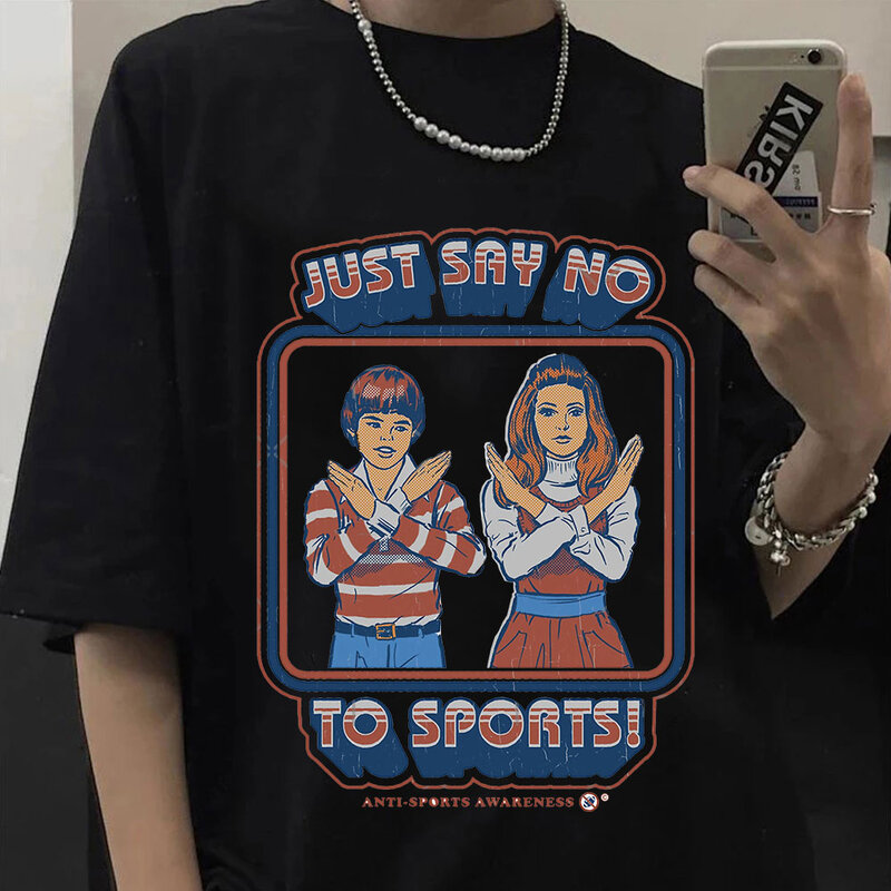 Kaus Cetak Olahraga Lucu Say No To Musim Panas Pria Wanita T-shirt Vintage Harajuku Lengan Pendek Kaus Streetwea Uniseks Ukuran Besar