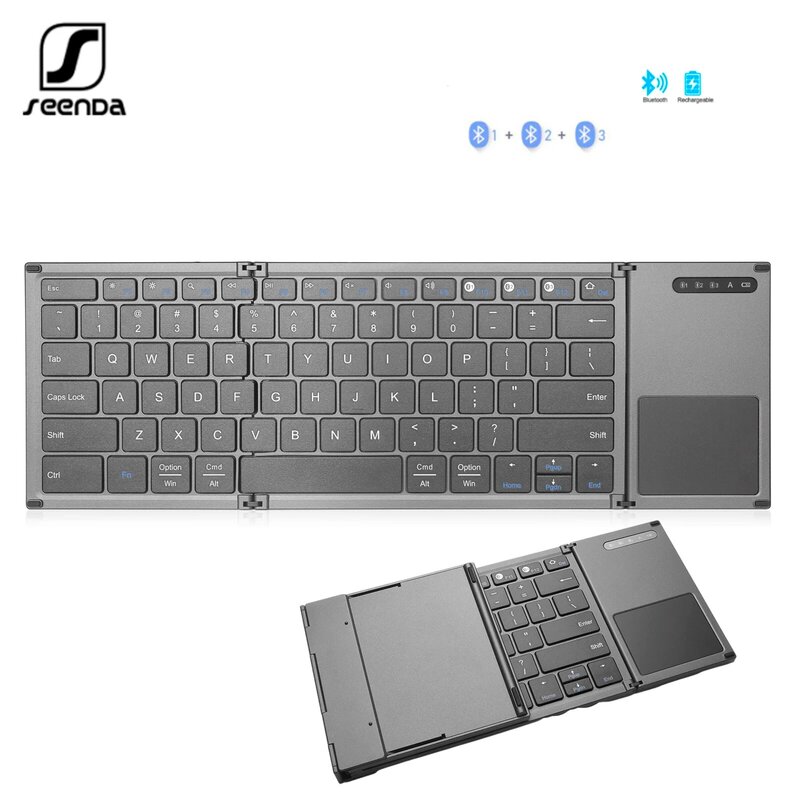 SeenDa Slim Wireless Bluetooth Keyboard for Imac Ipad Foldable Bluetooth Keyboard Multi-Device Rechargeable Portable Keyboard