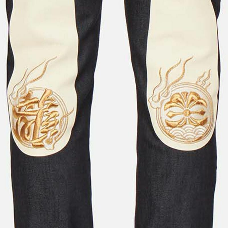 2022 estilo japonés Retro Y2k blanco M hombres caracteres chinos y familia bordado de flores pantalones vaqueros grandes Pantalones vaqueros de pierna recta