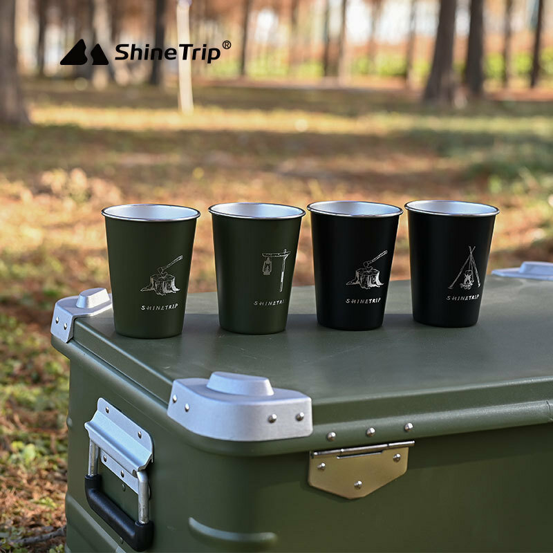 Shinetrip-ステンレス鋼の飲み物またはカップのセット,屋外旅行,バーベキュー,ワインビール,ドリンク,コーヒー,ウォーターボトルのセット,4個