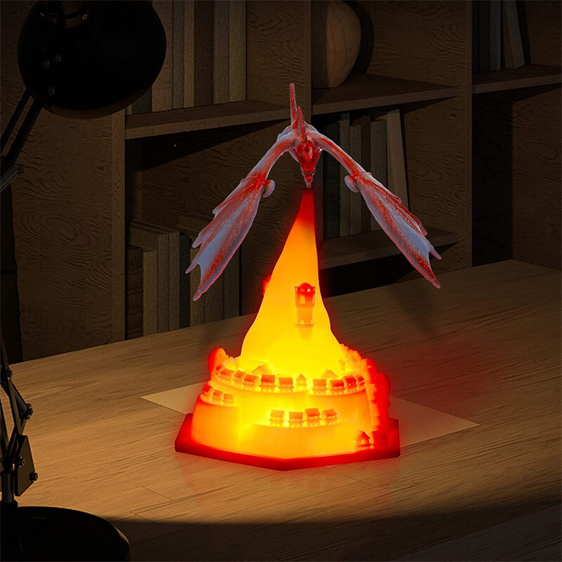 3D Dicetak Lampu Naga Gunung Berapi Lampu Malam LED Lampu Naga Lampu Malam Bulan Cahaya Api Bernapas Naga untuk Rumah Anak Kamar Tidur