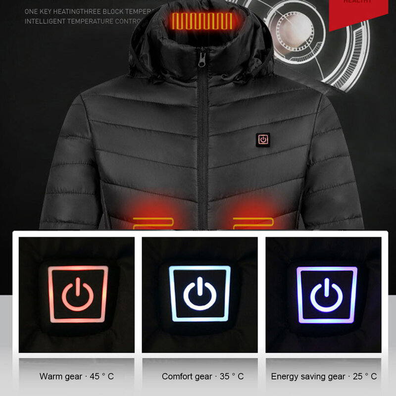 ไฟฟ้า Hooded เสื้อ9พื้นที่ USB Heating Jacket กันน้ำ Windproof Warm USB ไฟฟ้าสำหรับกลางแจ้งเดินป่าตั้งแคมป์