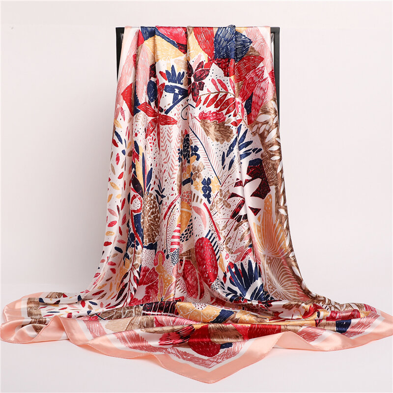 Foulard carré en Satin de soie pour femmes, marque de luxe, 90cm, châle imprimé, enveloppe de cheveux, Bandana, étoles de plage, 2022
