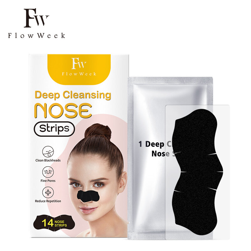 Flow Week masker penghilang komedo hidung arang bambu pembersihan mendalam strip hidung penghilang komedo instan dan penghilang pori-pori