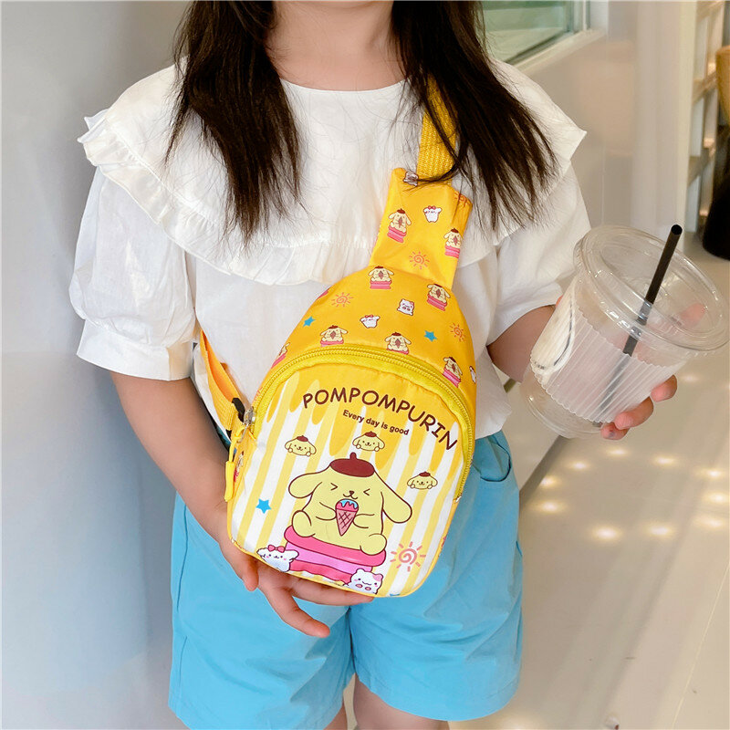 Tas selempang kasual tas dada Sanrio Fashion kartun Kuromi Cinnamoroll tas bahu motif garis tas anak-anak serbaguna gadis