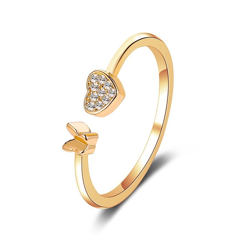 Korean Kristall Ring Süße Wilde Herz Schmetterling Ring Silber Überzogene Farbe Schmuck Mädchen Index Finger Ringe Für Frauen CF2720