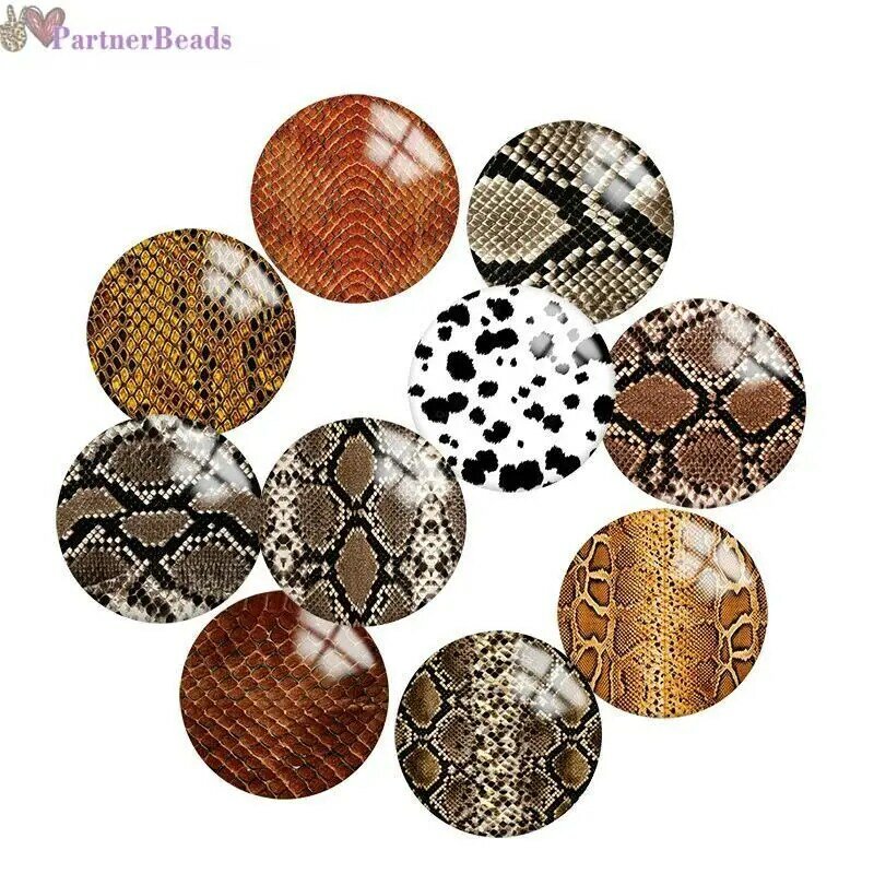 Brown Snake skin Round Photo Glass Cabochon Demo Flat Back Making Findings  20mm Snap Button   N1651