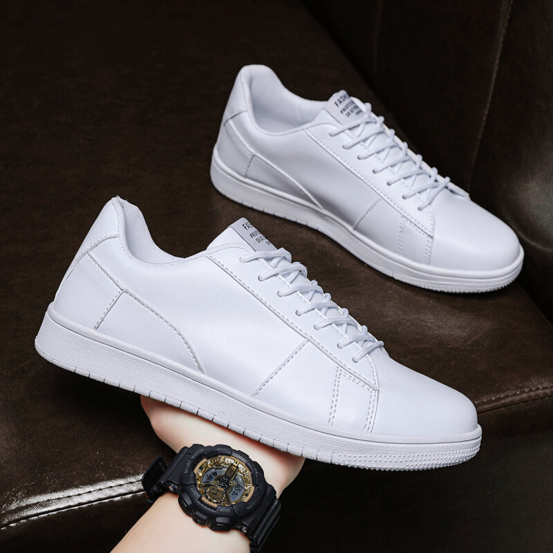 Stylish Casual Man Flats Shoes Anti-skid Comfort Walking Sneakers Outdoor Quality Lace-up Footwear Breathable White All-match