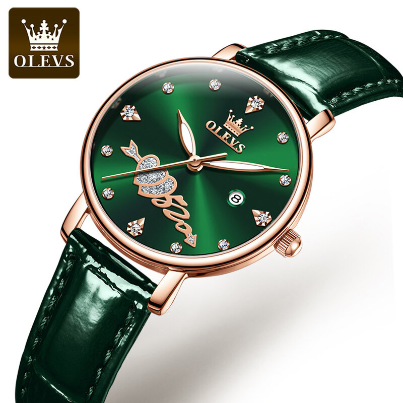OLEVS-Reloj de pulsera Gypsophila para mujer, cronógrafo de cuarzo con correa de Corium, resistente al agua, con calendario