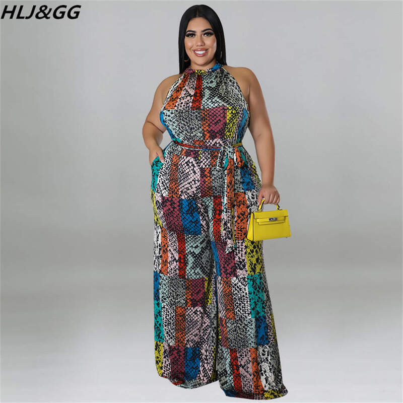 HLJ & GG moda styl wakacyjny dopasowany kombinezony kobiety bez rękawów Halter kwiat na szyję drukuj Playsuits lato zasznurować Romper ubrania