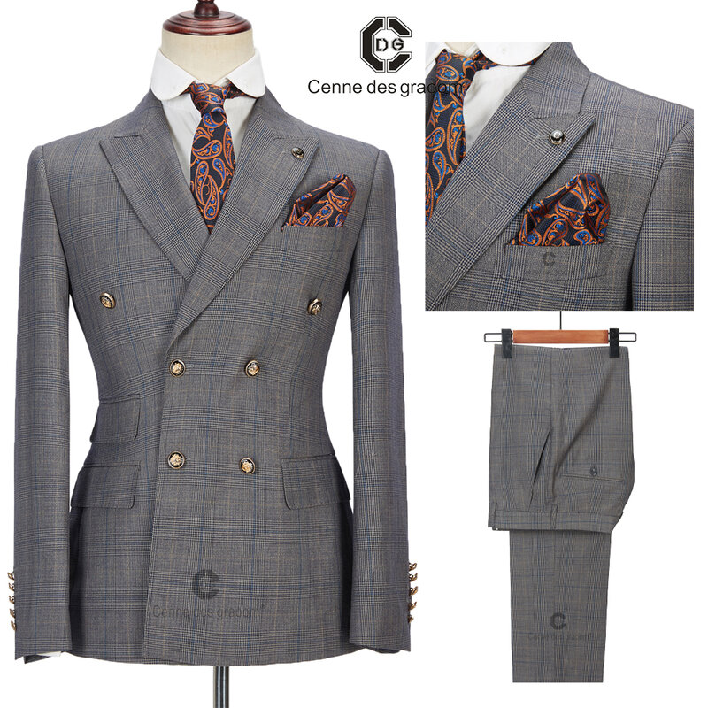 Cenne Des Graoom-Disfraz de cuadros para hombre, traje de doble botonadura, ajustado, seis botones, conjunto de 2 piezas de Turquía 2022, novedad de 188