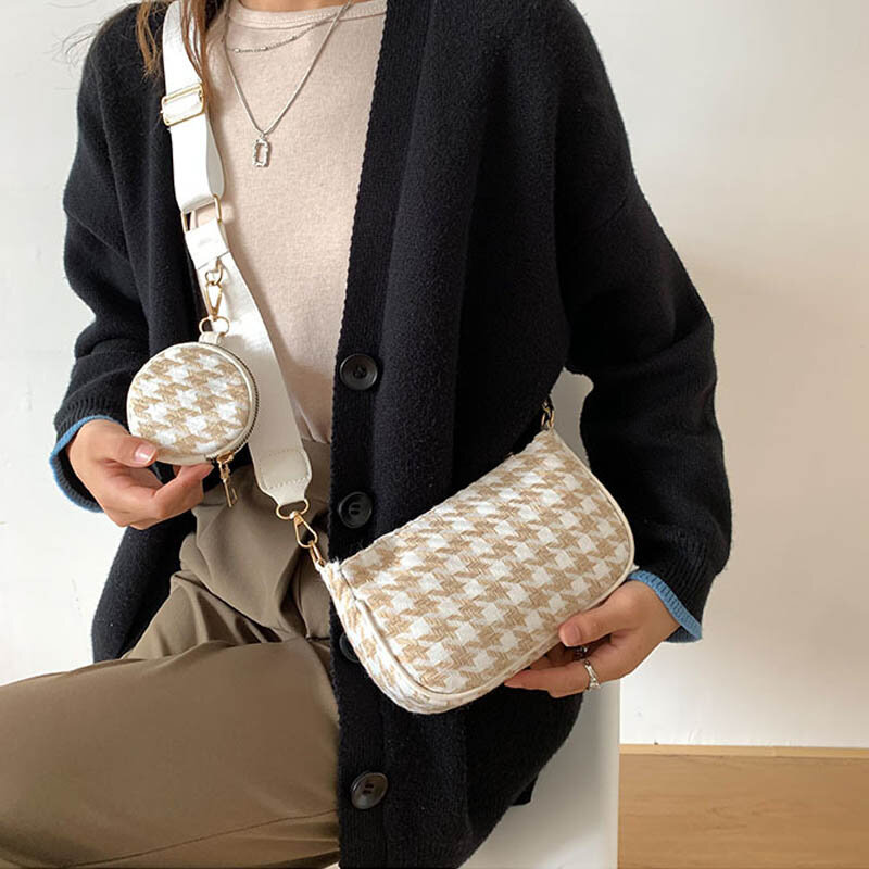 Conjunto de bolso de hombro informal para mujer, Mini bolso redondo con estampado de cuadros, cruzado, de diseñador, 2022
