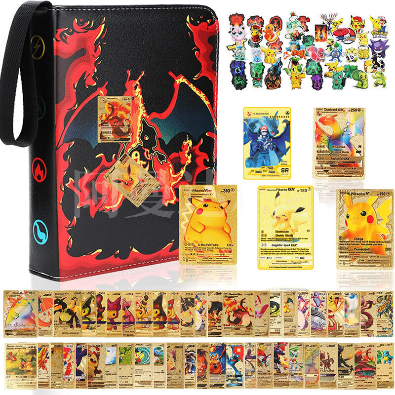 Sac de rangement Pokemon haute capacité, porte-cartes à 4 grilles Album Collection de cartes de jeu pour enfants livre de dessins animés Pikachu couverture cadeaux