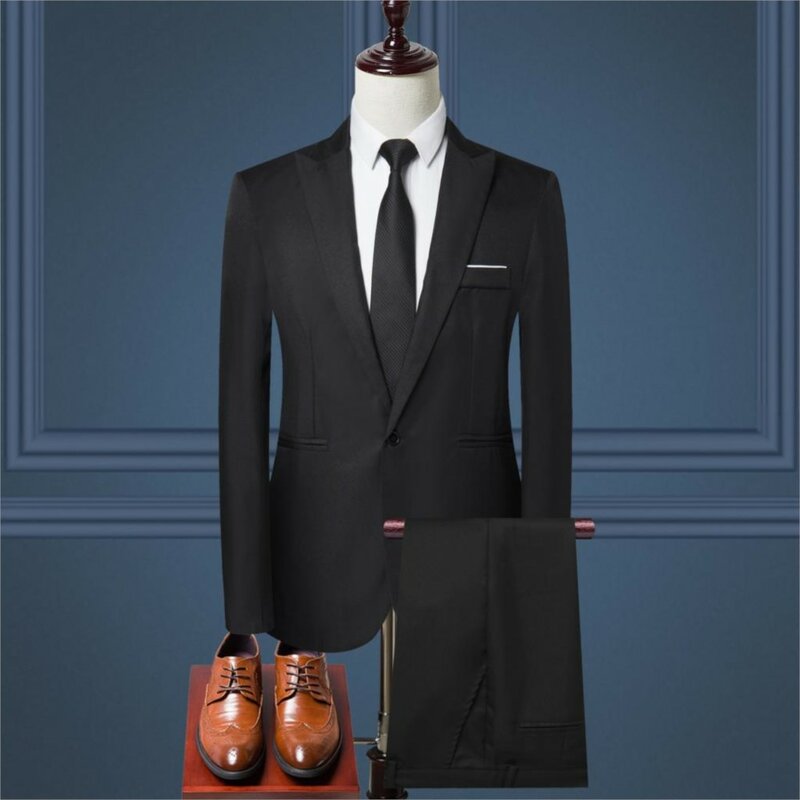 Men's 2-piece Set Spring And Autumn Pure Color Slim Business Formal Wear Casual Suit Office Work Party Dance Party Wedding Groom