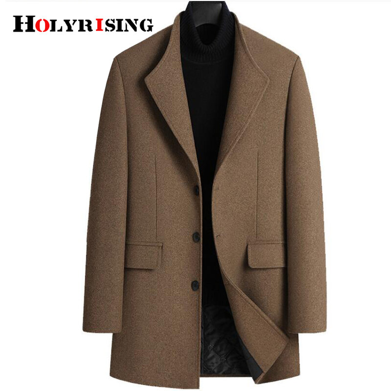Holyrising Men wool coat Winter Men's Woolen Windbreaker Coat Single Breasted Overcoat Formal Business Winter Outer jacket NZ097