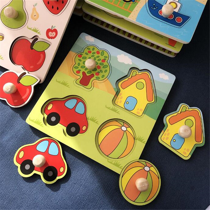 Kids Hand Grab Board Shape Match Toys Puzzle Wooden Children Cartoon Animal Jigsaw Toddler Baby Early Educational Learning Toy