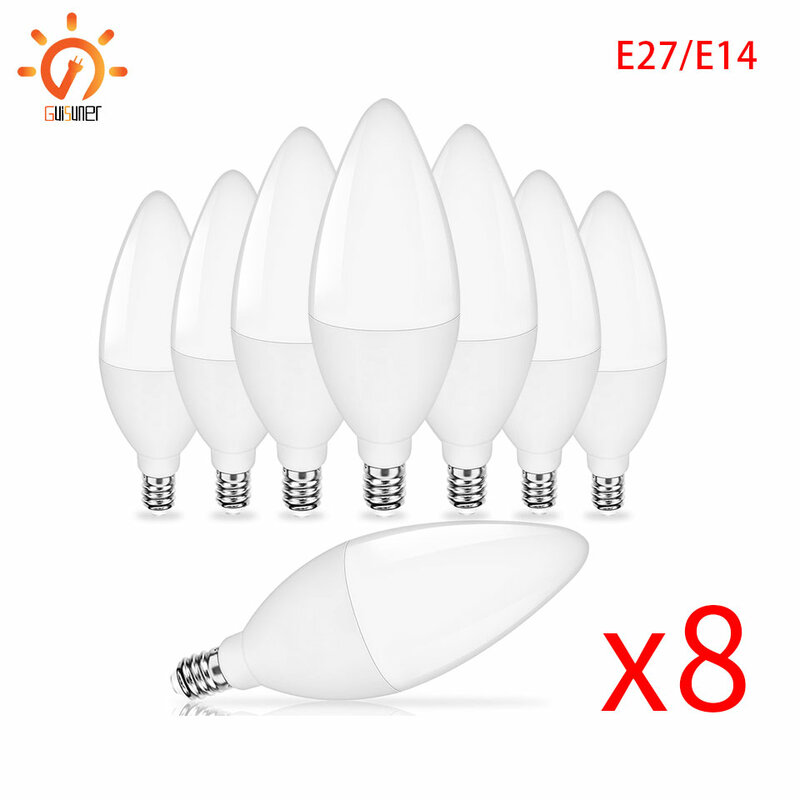 Ampoules à bougie LED E14, AC 220V, lampe de lustre, 3W, 6W, 7W, 9W, décoration de chambre, lumière, économie d'énergie, lot de 8 pièces
