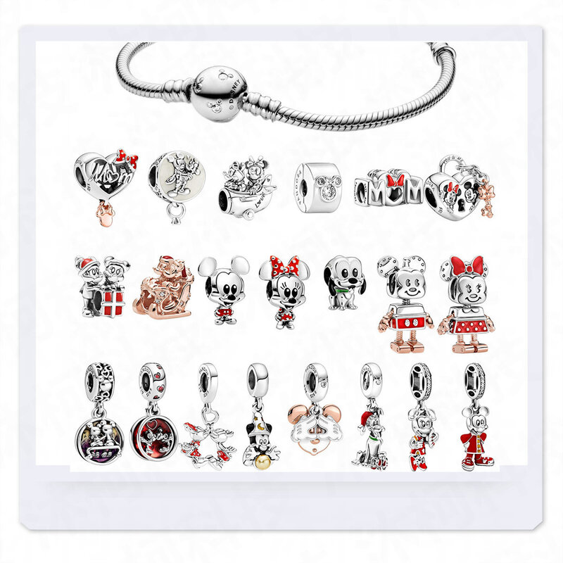Perhiasan Jimat Baru Pandora Fit 925 Asliales Perak Murni Seri Mickey Minnie Mouse Disney Anak Laki-laki Perempuan Hadiah DIY Wanita