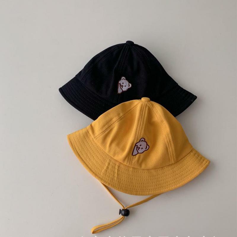 2022 Summer New Baby Bucket Hat Cartoon Cute Bear Embroidery Sun Hats Soft Cotton Outdoor Children Fisherman Panama Cap