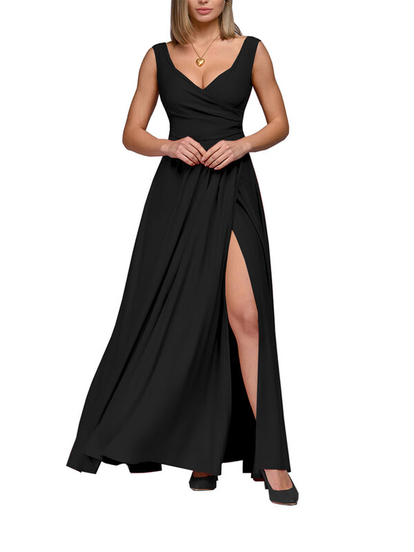 2023 Frauen ärmelloses Maxi kleid elegante sexy Luxus-Outfits Damen Abend Party Club Abschluss ball V-Ausschnitt Schlitz Vestidos lange Kleider