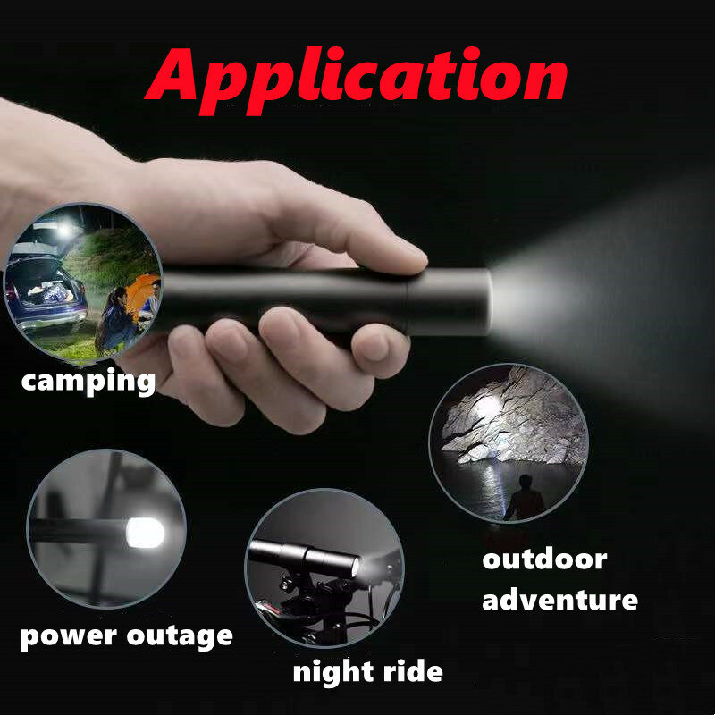 ミニLED懐中電灯,4つの照明モード,5v,USB充電式,防水,伸縮ズーム,ポータブル,キャンプ,ハイキング用
