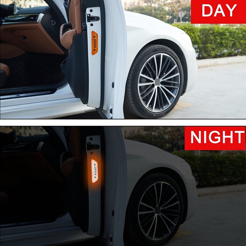 XZH 4 Buah Stiker Reflektif Pintu Mobil Stiker Peringatan Reflektor Interior Eksterior Aksesori Mobil Otomatis Terbuka untuk Truk