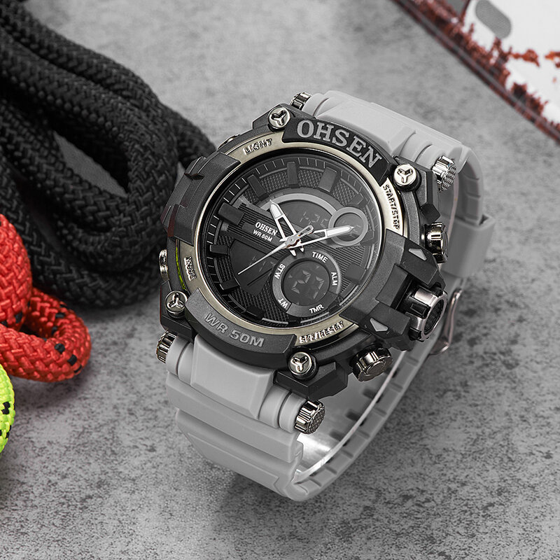 Ohsen-reloj Digital deportivo para hombre, cronógrafo de cuarzo, resistente al agua, con doble horario, militar, a la moda