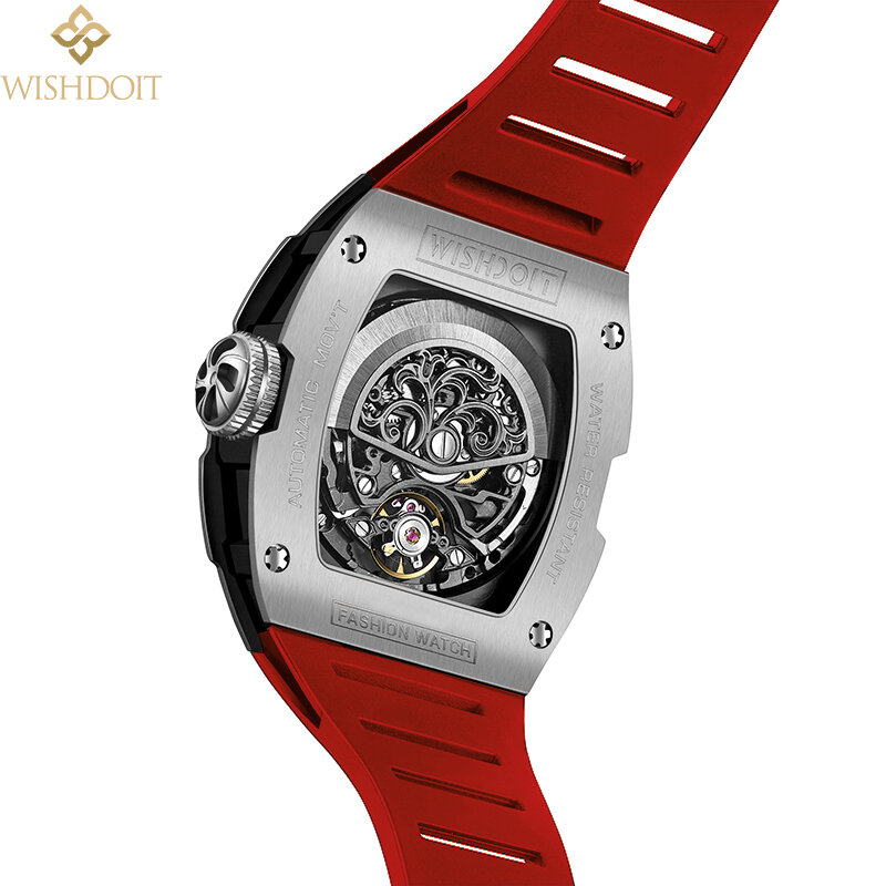 100% originale WISHDOIT Men orologio meccanico automatico nastro in gomma orologi impermeabili 2023New Fashion Business Tonneau Clock