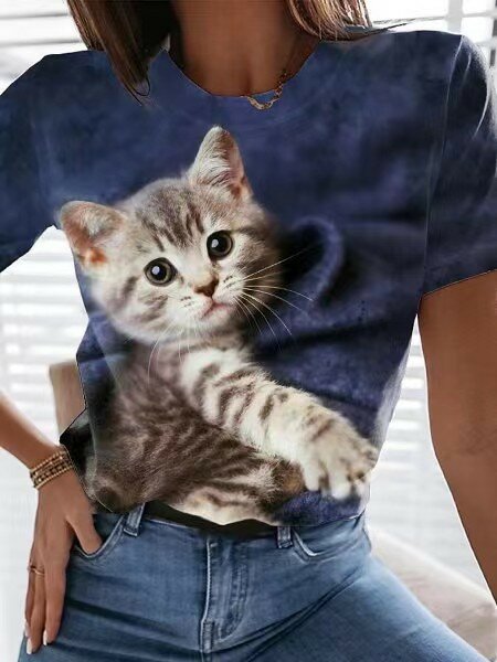 2023 Mode Damen bekleidung XS-8XL personal isierte Katze Druck Shirt lose lässige kurz ärmel ige Rundhals-T-Shirt Top alle passen