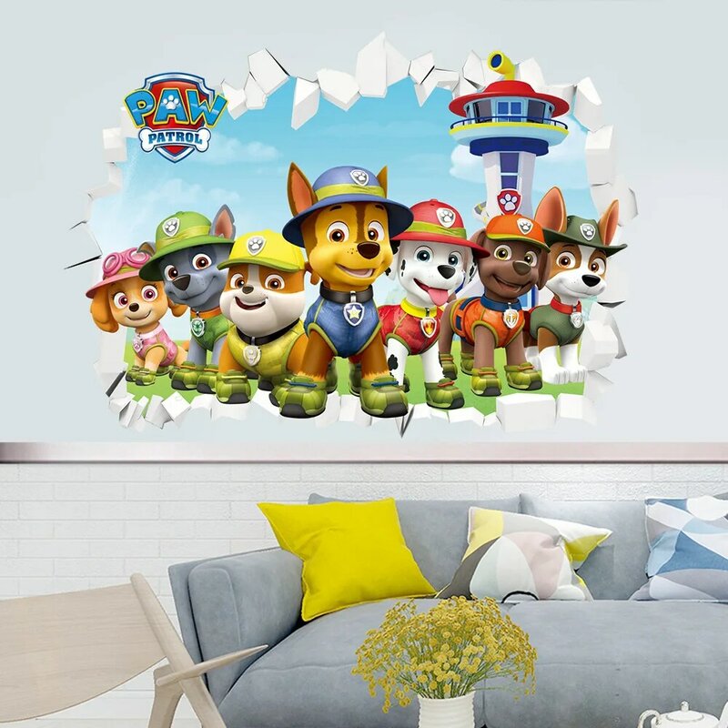 70x50cm Paw Patrol 3D dekoracyjne naklejki ścienne Cartoon duże rozmiary dzieci dom naklejki dekoracyjne zabawki prezenty Chase Ryder Skye
