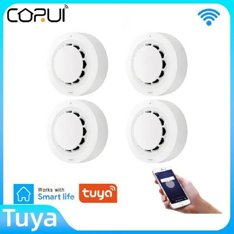 CoRui-Sensor de humo inteligente para el hogar, Detector de humo con Wifi, prevención de seguridad, alarma de sonido, aplicación Smart Life, Tuya