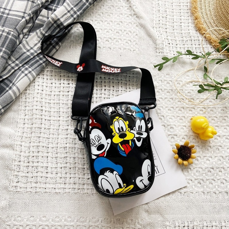 Disney genuíno mickey senhoras saco de couro moda graffiti bebê menina bolsa de ombro bonito mini mensageiro saco crianças presente aniversário