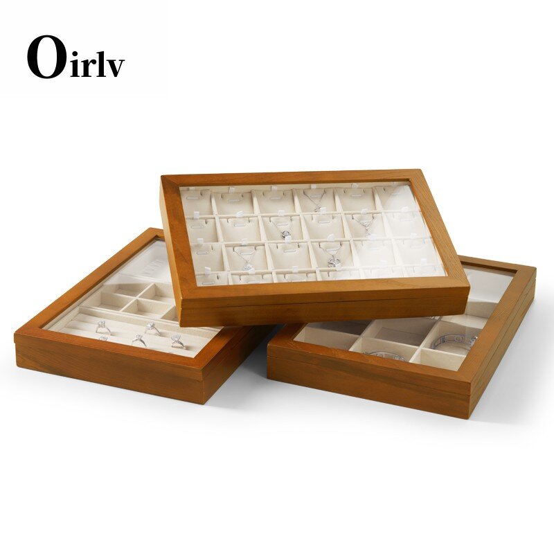 Oirlv Kotak Display Perhiasan Multifungsi 3 In 1 Kayu Serat Mikro Cincin Anting-Anting Bangle Organizer Casing Mewah Kotak Penyimpanan Hadiah Wanita