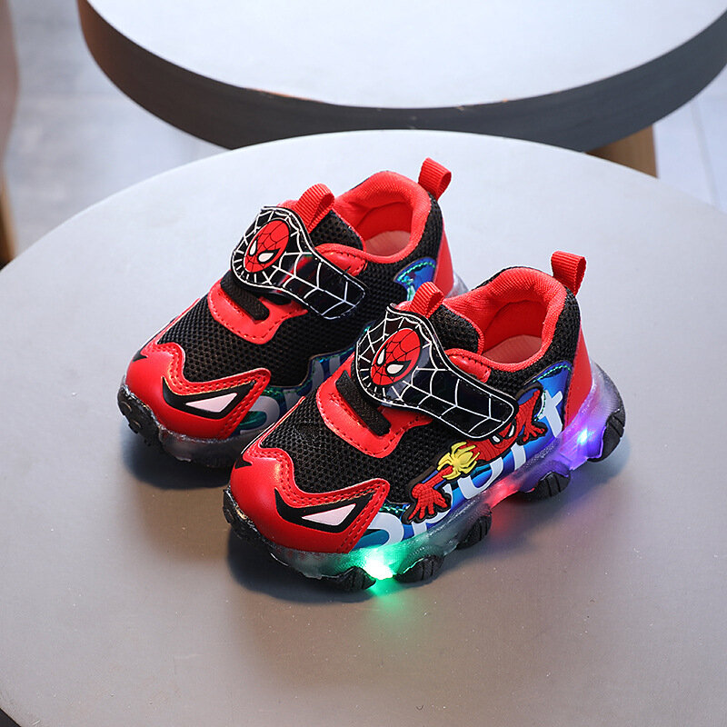 Spiderman LED New Children's Disney Light Sandals Boys Girls Mesh Breathable Sneakers Baby Luminous Shoes Kids Sneakers