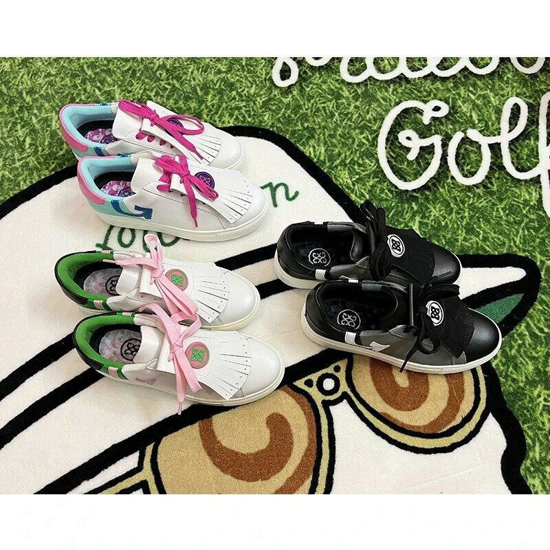 Chaussures de golf imperméables coordonnantes pour femmes, matériau en cuir, marque coréenne originale, mode décontractée, haute qualité