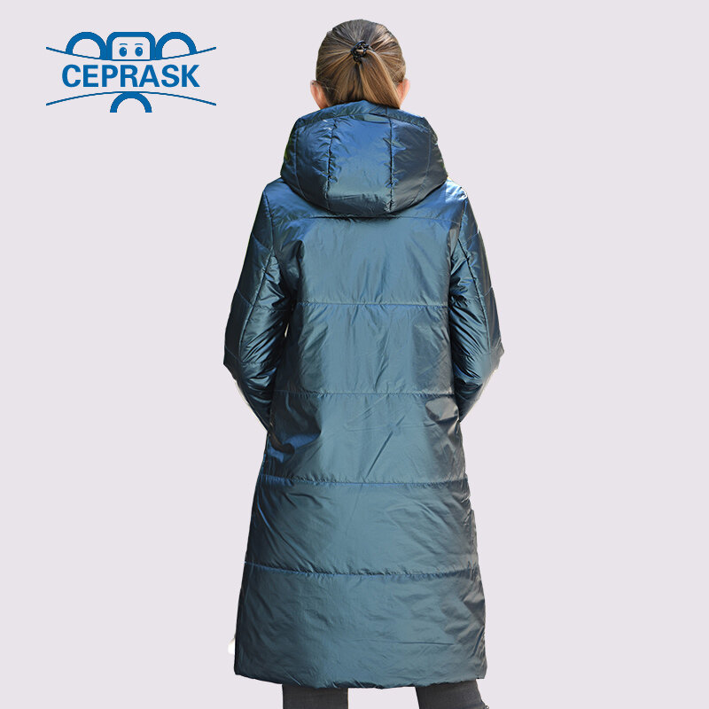 2022 nova primavera outono feminino parka fino casaco longo acolchoado de alta qualidade tecido metálico contraste cor algodão jaquetas