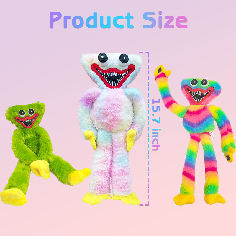 Huggy Wuggy-juguete de peluche para fanático del juego, muñeco de peluche relleno de dibujos animados, monstruo salchicha, juego de Horror, arcoíris + verde + Tie Dye
