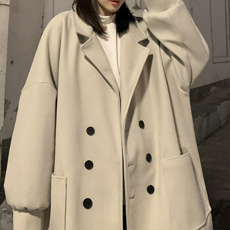 Outono e inverno versão coreana médio longo casaco de lã feminino solto blusão tendência versátil casaco de lã