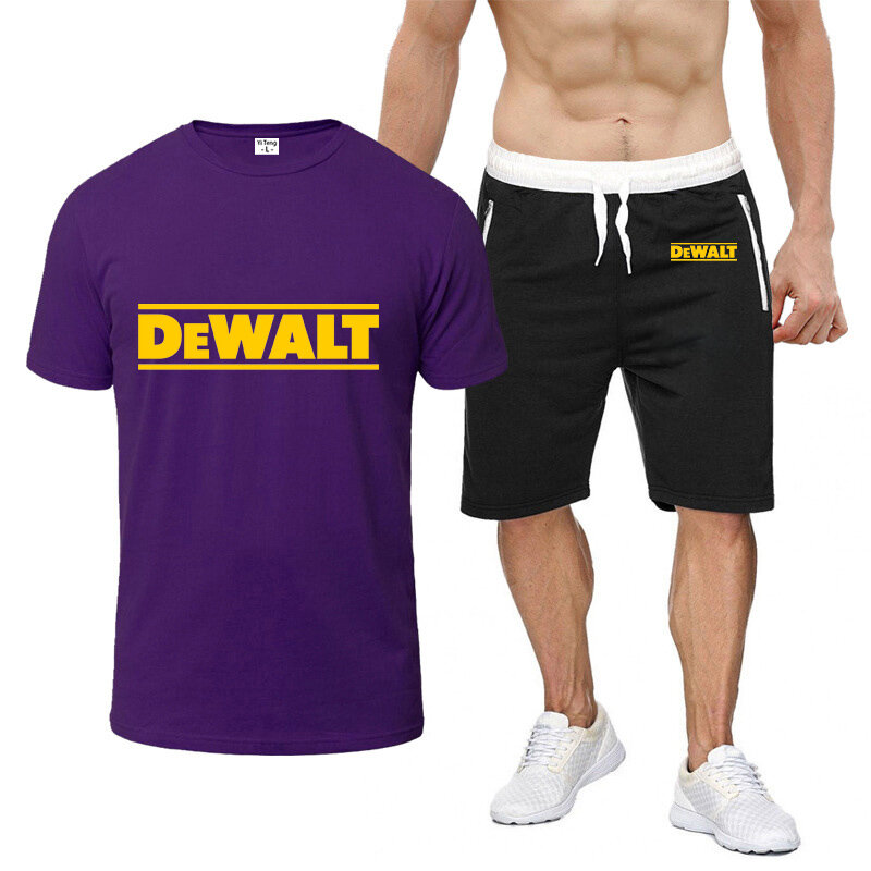 Dewalt Printing Men's Short Sleeve Summer T Shirt Harajuku Hip Hop TShirt High Quality Cotton T Shirts Shorts Suit Sportswear