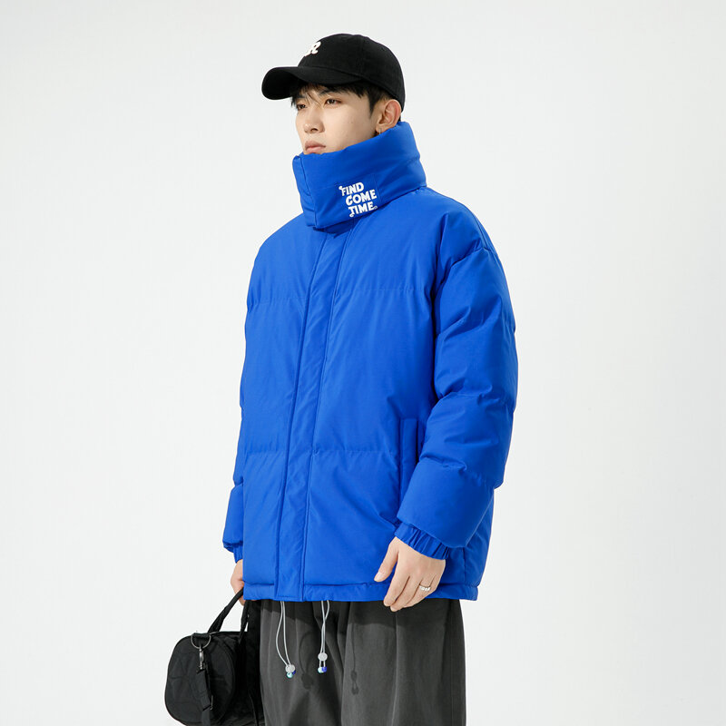 Abrigo acolchado de algodón grueso para hombre, chaqueta acolchada de gran tamaño con cremallera, color azul, estilo coreano, para invierno