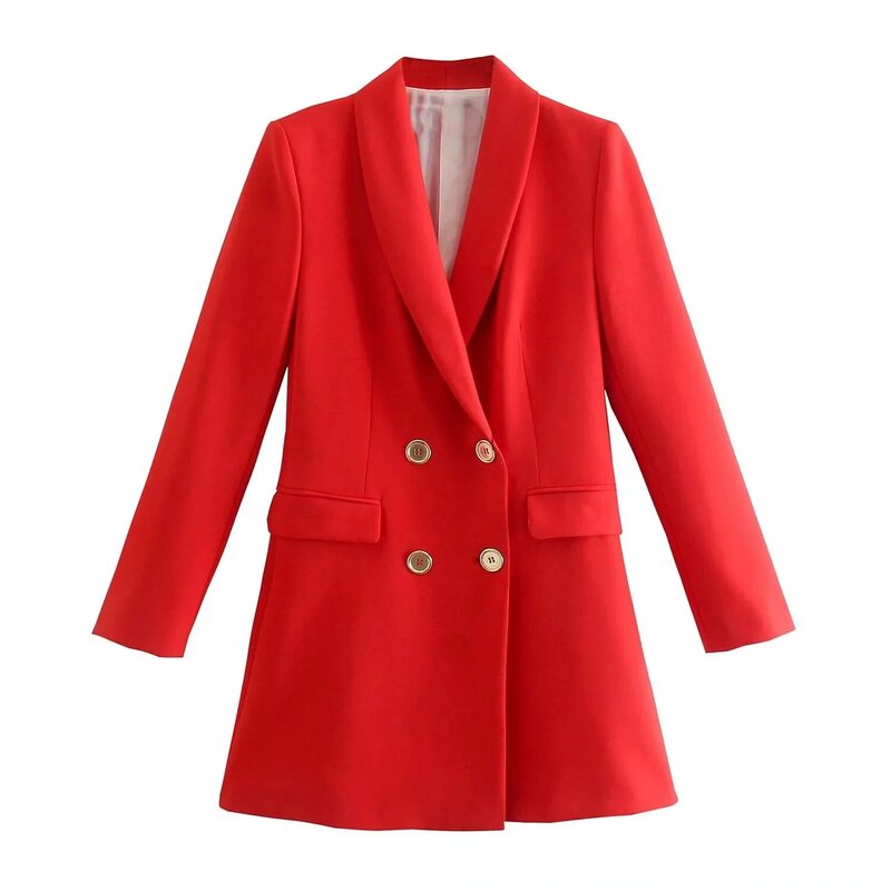Lange Blazer Frauen Mantel Frühling Mode Büro lässige Blazer Frau zweireihige Langarm Anzug Jacke